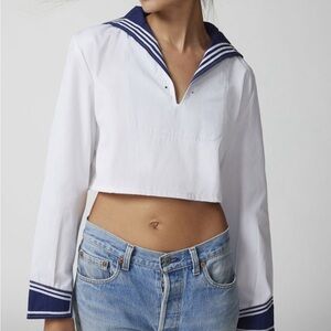 Urban Outfitters Navy and White Collar Crop Top
